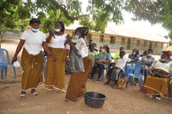 Members of the women’s critical discussion group in obagaji community hold a cultural peace event.