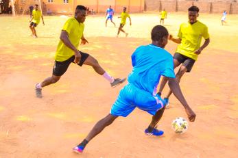 Football players on the pitch.