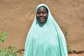 Falmata muhammed in her backyard garden in damboa, borno state