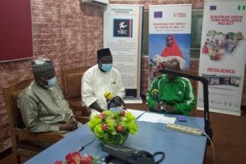 Yobe state commissioner for health (extreme left), dr. mohammad lawan, speaking at one of the radio episodes.