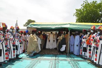 Ceremonial gathering of Emirate chiefs to usher in the Shehu of Bama.