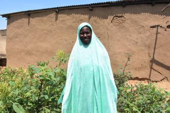 Falmata Muhammed in her backyard garden in Damboa, Borno state