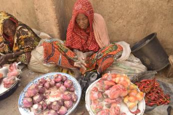 A person selling goods in Mairi Community Market.