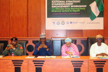 Key stakeholders from security agencies, INGOs and the private sector addressing the need for a more coordinated and efficient Early Warning Early Response system in Nigeria.